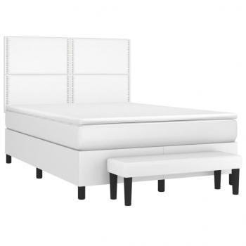 Boxspringbett mit Matratze Weiß 140x200 cm Kunstleder
