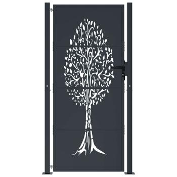 Gartentor Anthrazit 105x205 cm Stahl Baum-Design