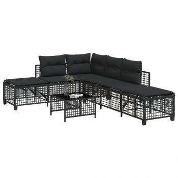ARDEBO.de - 3-tlg. Garten-Ecksofa-Set mit Kissen Schwarz Poly Rattan