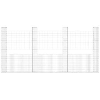 Gabionenkorb U-Form mit 5 Säulen Eisen 500x20x200 cm