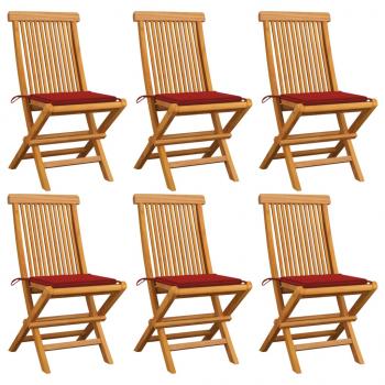 ARDEBO.de - Gartenstühle mit Roten Kissen 6 Stk. Massivholz Teak 