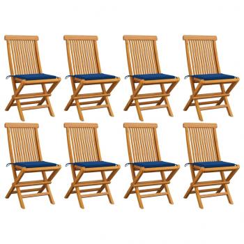 ARDEBO.de - Gartenstühle mit Königsblauen Kissen 8 Stk. Massivholz Teak