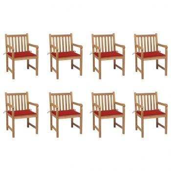 ARDEBO.de - Gartenstühle 8 Stk. mit Roten Kissen Massivholz Teak