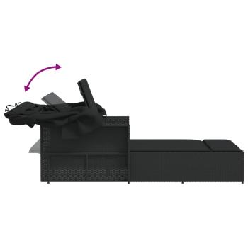 Doppel-Sonnenliege mit Dach und Auflagen Schwarz Poly Rattan *ANGEBOT*