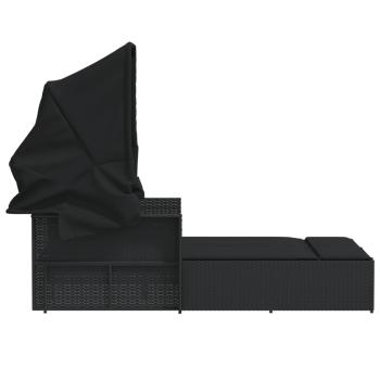 Doppel-Sonnenliege mit Dach und Auflagen Schwarz Poly Rattan *ANGEBOT*