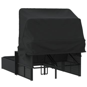 Doppel-Sonnenliege mit Dach und Auflagen Schwarz Poly Rattan *ANGEBOT*