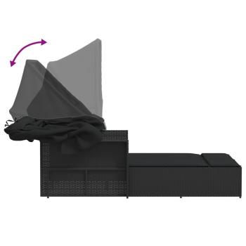Doppel-Sonnenliege mit Dach und Auflagen Schwarz Poly Rattan *ANGEBOT*