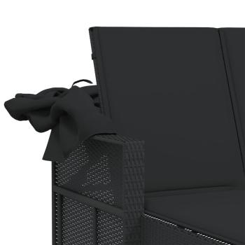Doppel-Sonnenliege mit Dach und Auflagen Schwarz Poly Rattan *ANGEBOT*