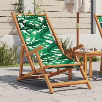ARDEBO.de - Strandstuhl Klappbar Blattmuster Massivholz Eukalyptus Stoff