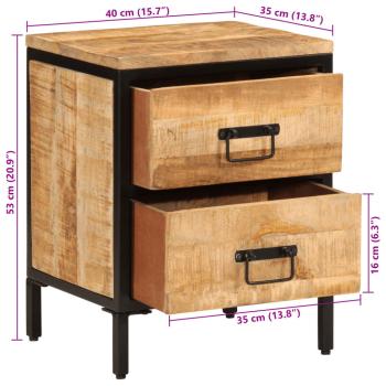 Nachttisch mit 2 Schubladen 40x35x53 cm Raues Massivholz Mango