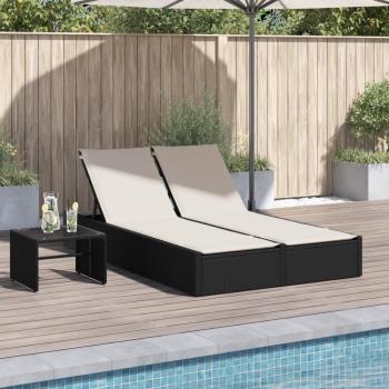 ARDEBO.de - Doppel-Sonnenliege mit Kissen Schwarz Poly Rattan