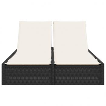 Doppel-Sonnenliege mit Kissen Schwarz Poly Rattan