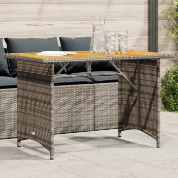 ARDEBO.de - Gartentisch mit Holzplatte Grau 110x68x70 cm Poly Rattan