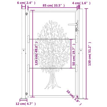 Gartentor Anthrazit 105x130 cm Stahl Baum-Design