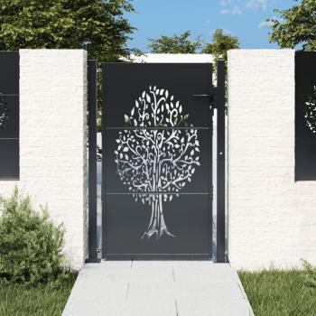 Gartentor Anthrazit 105x130 cm Stahl Baum-Design