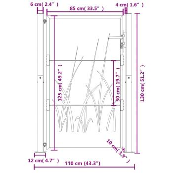 Gartentor Anthrazit 105x130 cm Stahl Gras-Design