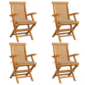 ARDEBO.de - Gartenstühle mit Beige Kissen 4 Stk. Massivholz Teak