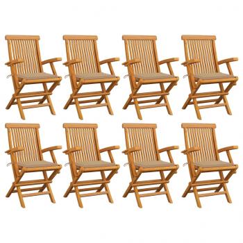 ARDEBO.de - Gartenstühle mit Beigen Kissen 8 Stk. Massivholz Teak