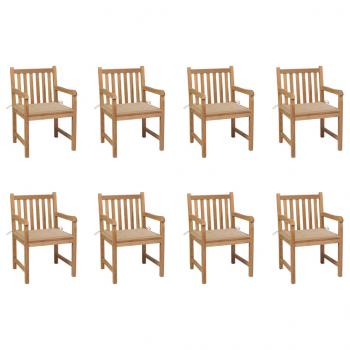 ARDEBO.de - Gartenstühle 8 Stk. mit Beigen Kissen Massivholz Teak