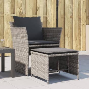 ARDEBO.de - Gartenstuhl mit Fußhocker Grau Poly Rattan