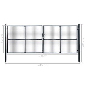 Maschen-Gartentor verzinkter Stahl 400 x 150 cm Grau