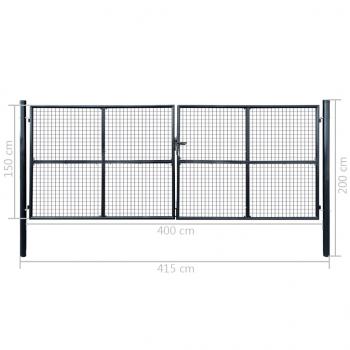 Mesh-Gartentor Verzinkter Stahl 400 x 150 cm Grau 