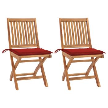 ARDEBO.de - Gartenstühle 2 Stk. mit Roten Kissen Teak Massivholz