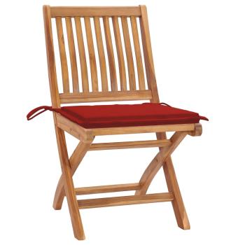 Gartenstühle 2 Stk. mit Roten Kissen Teak Massivholz