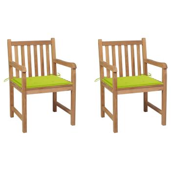 Gartenstühle 2 Stk. mit Hellgrünen Kissen Massivholz Teak 