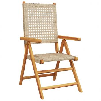 Gartenstühle 2 Stk. Beige Massivholz Akazie und Poly Rattan