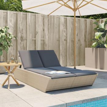 ARDEBO.de - Doppel-Sonnenliege mit Auflagen Beige Poly Rattan