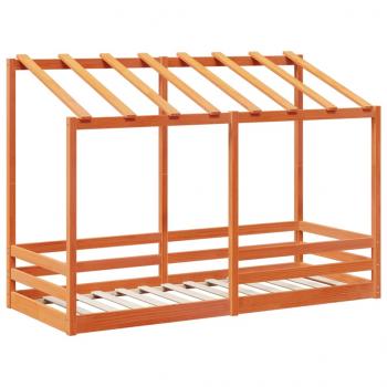 Kinderbett mit Dach Wachsbraun 90x190 cm Massivholz Kiefer