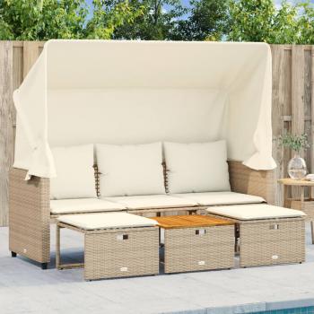 ARDEBO.de - Outdoor-Sofa 3-Sitzer mit Dach und Hockern Beige Poly Rattan