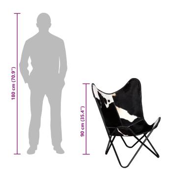 Butterfly-Sessel Schwarz und Weiß Echtes Kuhfell