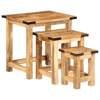 ARDEBO.de - Beistelltische Satztische 3 Stk. Raues Massivholz Mango