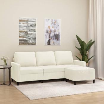 ARDEBO.de - 3-Sitzer-Sofa mit Hocker Creme 180 cm Samt