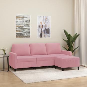 ARDEBO.de - 3-Sitzer-Sofa mit Hocker Rosa 180 cm Samt