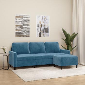 ARDEBO.de - 3-Sitzer-Sofa mit Hocker Blau 180 cm Samt