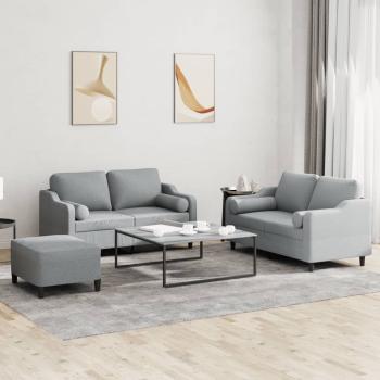 ARDEBO.de - 3-tlg. Sofagarnitur mit Kissen Hellgrau Stoff