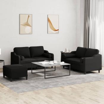 ARDEBO.de - 3-tlg. Sofagarnitur mit Kissen Schwarz Stoff