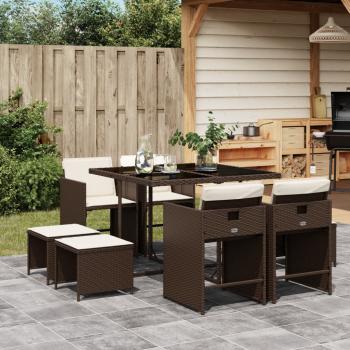 ARDEBO.de - 9-tlg. Garten-Essgruppe mit Kissen Braun Poly Rattan