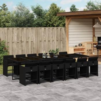 ARDEBO.de - 13-tlg. Garten-Essgruppe mit Kissen Schwarz Poly Rattan