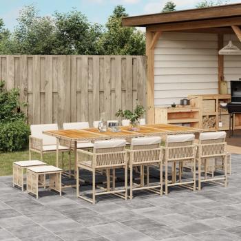 ARDEBO.de - 13-tlg. Garten-Essgruppe mit Kissen Beige Poly Rattan
