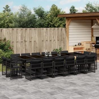 ARDEBO.de - 17-tlg. Garten-Essgruppe mit Kissen Schwarz Poly Rattan