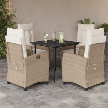 ARDEBO.de - 5-tlg. Garten-Essgruppe mit Kissen Beige Poly Rattan