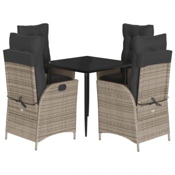 5-tlg. Garten-Essgruppe mit Kissen Grau Poly Rattan