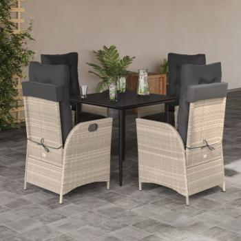 ARDEBO.de - 5-tlg. Garten-Essgruppe mit Kissen Hellgrau Poly Rattan