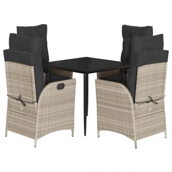 5-tlg. Garten-Essgruppe mit Kissen Hellgrau Poly Rattan