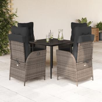 ARDEBO.de - 5-tlg. Garten-Essgruppe mit Kissen Grau Poly Rattan