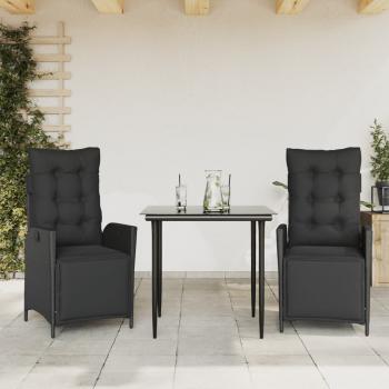 ARDEBO.de - 3-tlg. Garten-Essgruppe mit Kissen Schwarz Poly Rattan